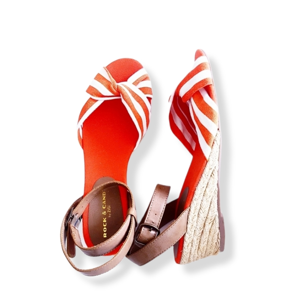 ROCK & CANDY Orange Stripe Espadrille Wedges